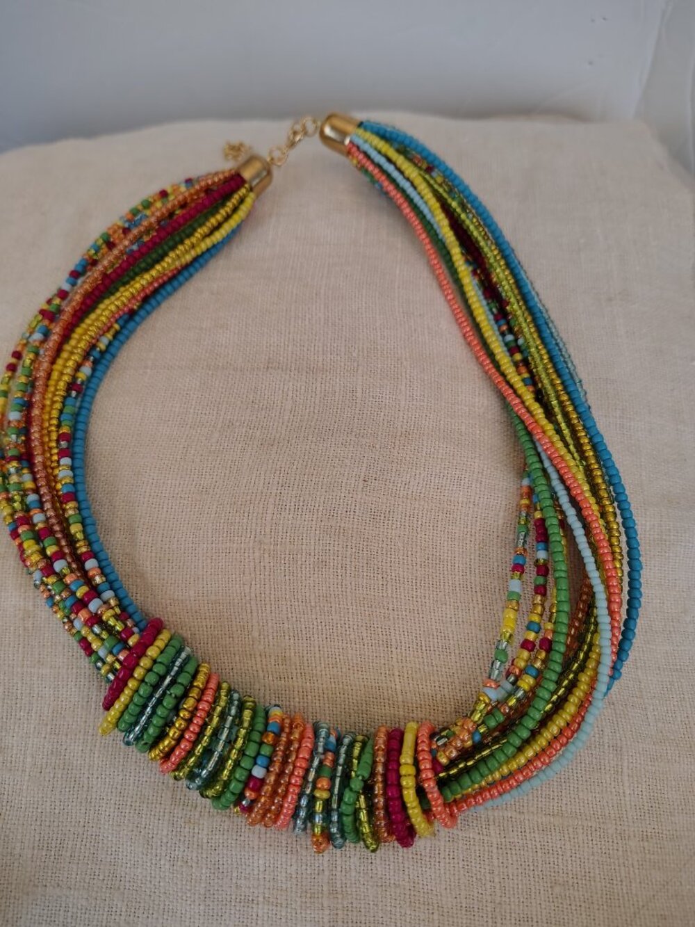 Colorful layered multi strand statement necklace W/cluster circles wrap beads